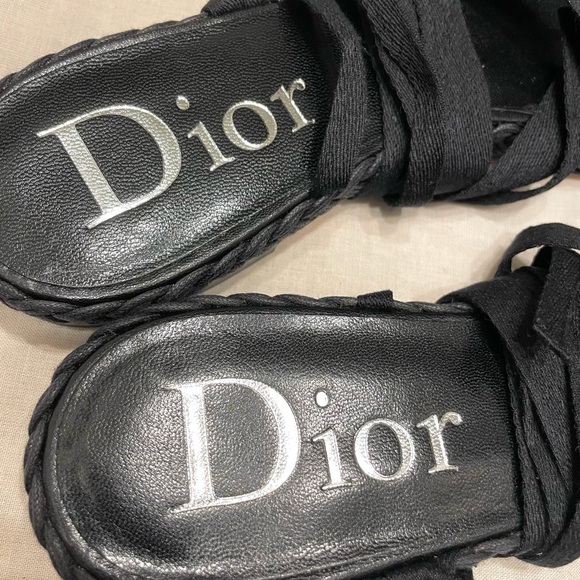 NWT DIOR Vintage Black Canvas Bow Accent Gladiator Sandals DIORLITA Flat in Noir - Picture 4 of 6
